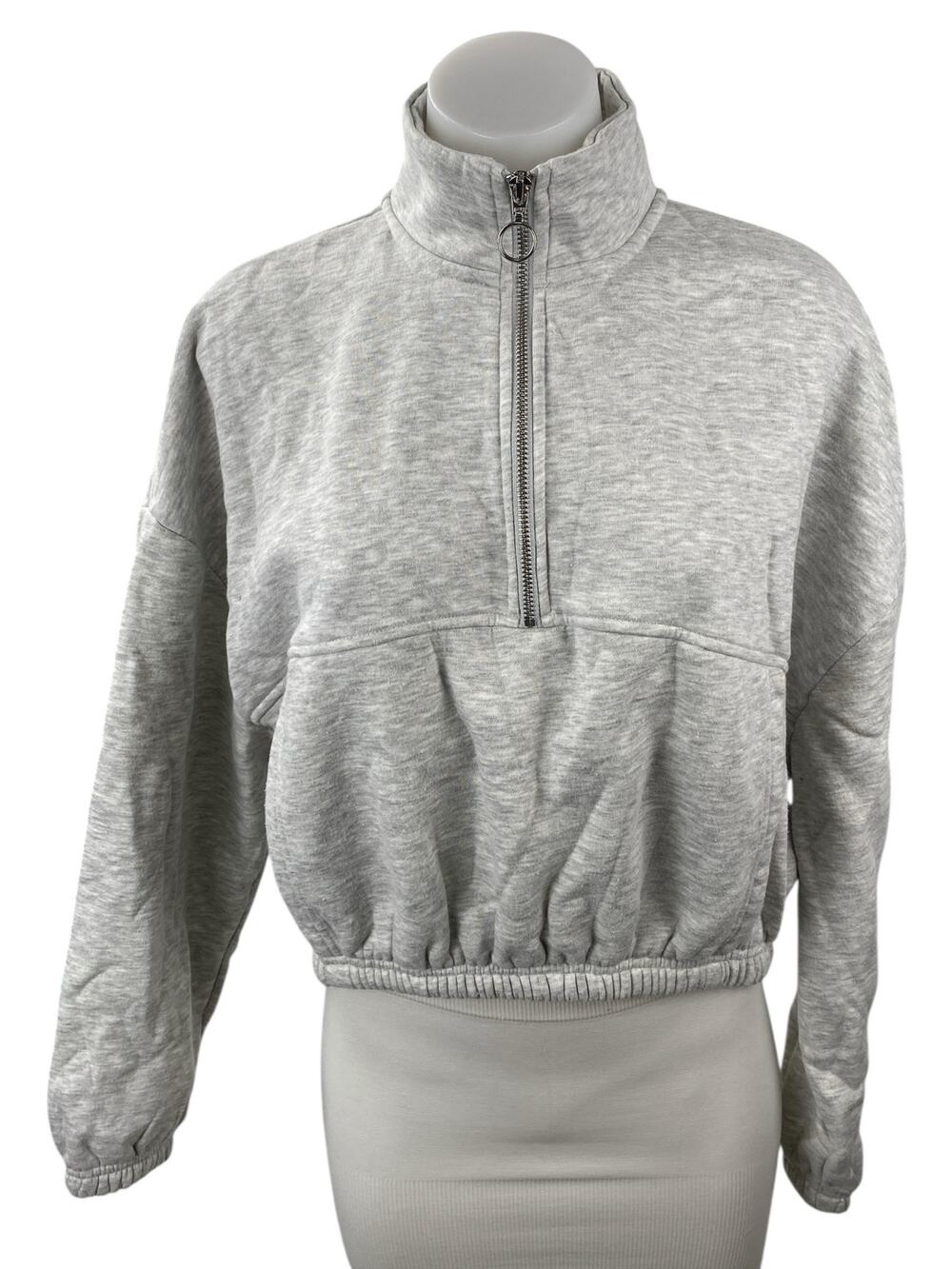 Lazy Sunday Women's Gray Fleece Half Zip Long Sleeve Crop Sweatshirt Top Size M